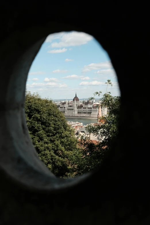 a view out the inside of a round window