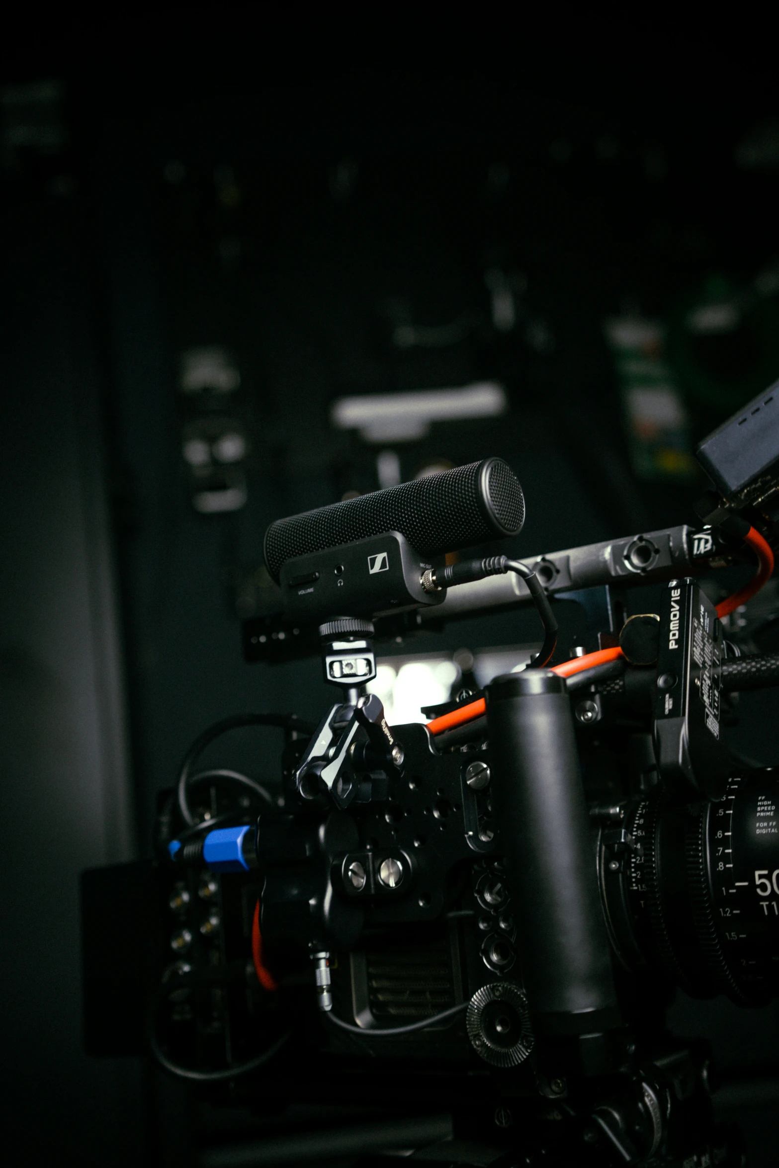 a camera in a studio with the lights on