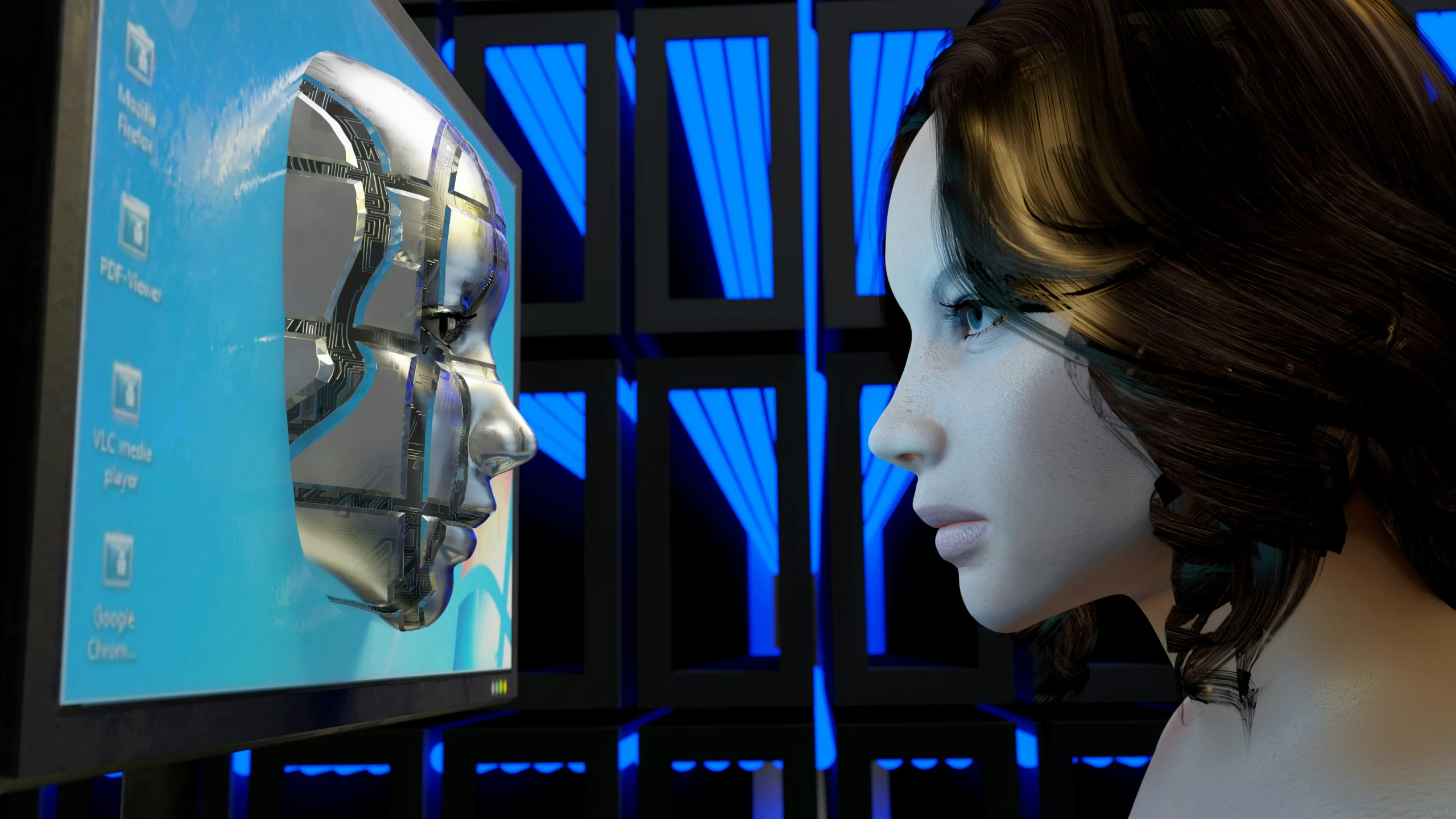 a 3d rendering image of a futuristic girl with headphones