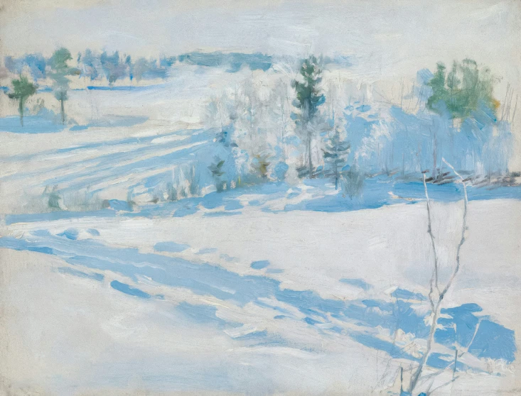 this is an artistic painting of a snowy landscape