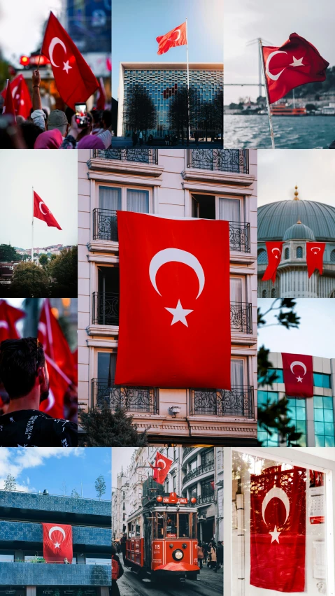 several pos with flags in them including a turkish flag and other flags