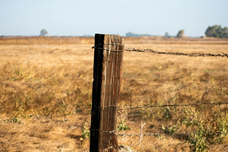 a fenced in field with a few grass areas