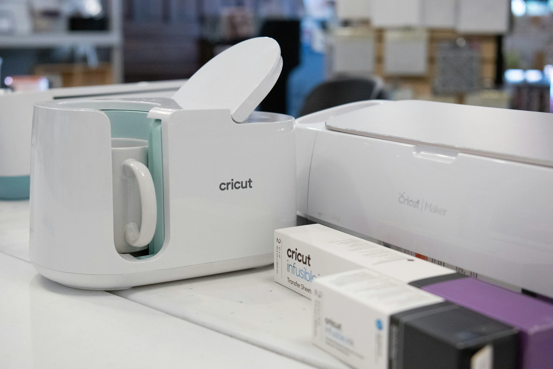 an electronic device sits on the counter in the store