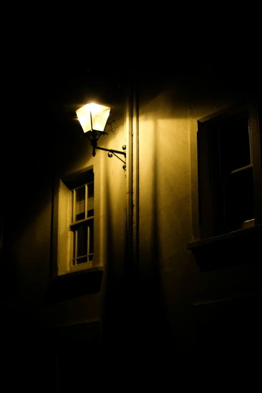 a dark room with an outside lighting lit