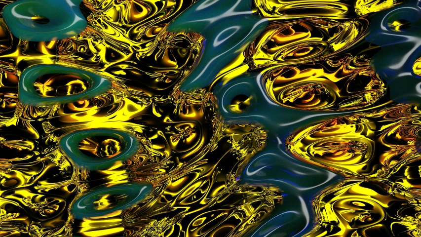 a yellow and black distorted image with blue swirls