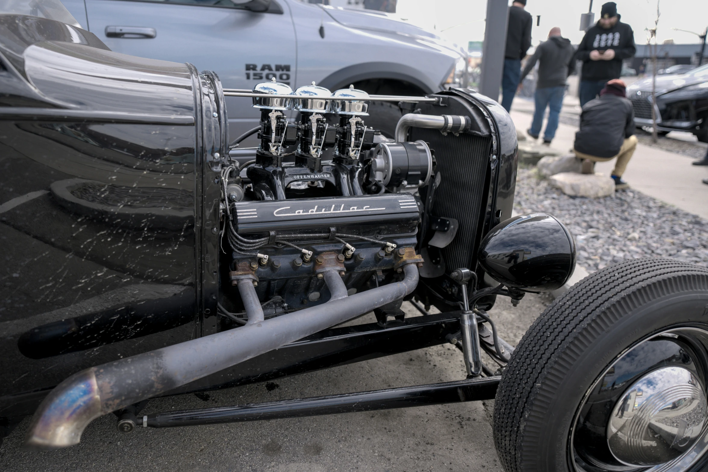 closeup s of the engine of a vintage car on display