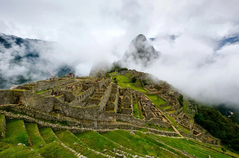 the mountain is built in a stone and grass type structure