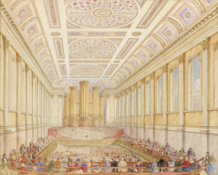 a drawing of the inside of a ballroom in france