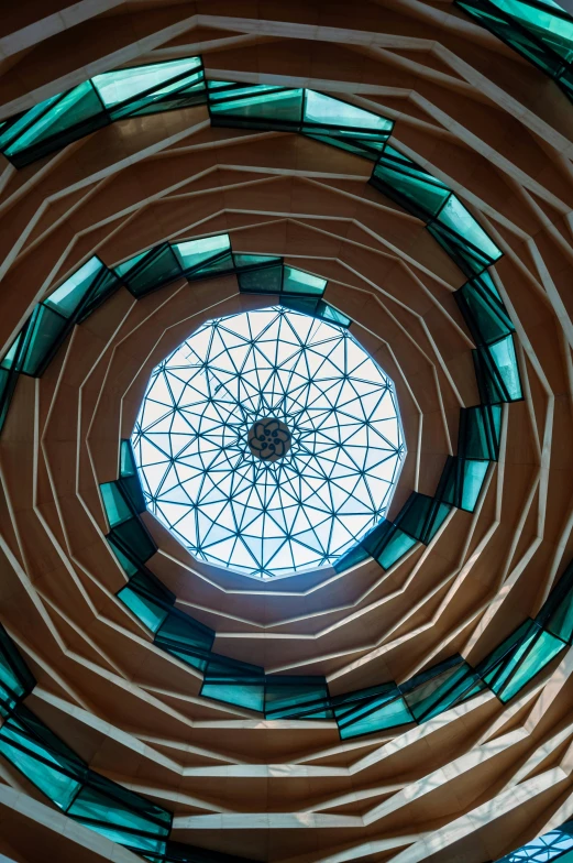 a circular ceiling with mirrors hanging from the ceiling