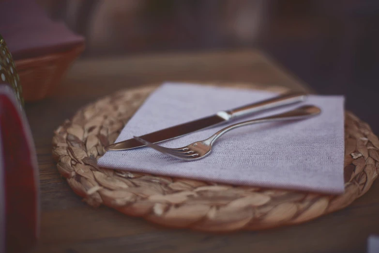 a fork and knife on a napkin on a plate