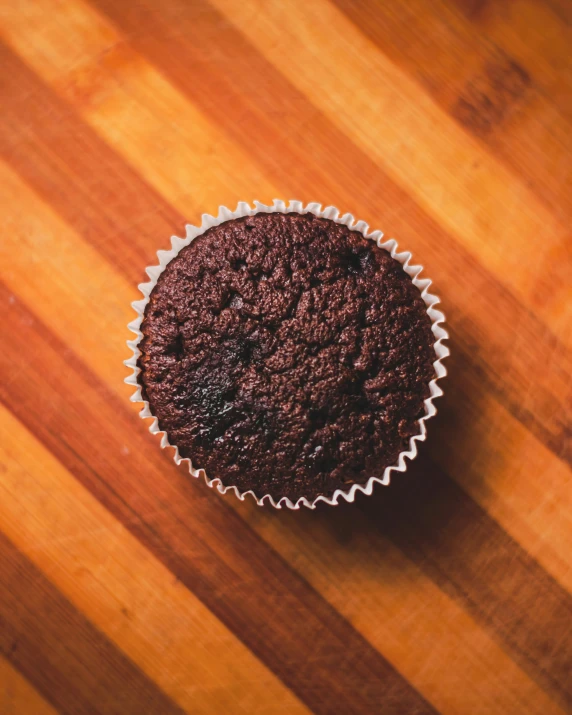 close up view of chocolate cupcake on a table