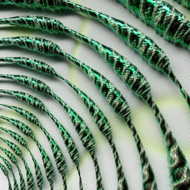 several green lines of metal wire