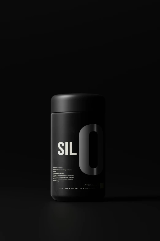 black canisterister with slo in white letters