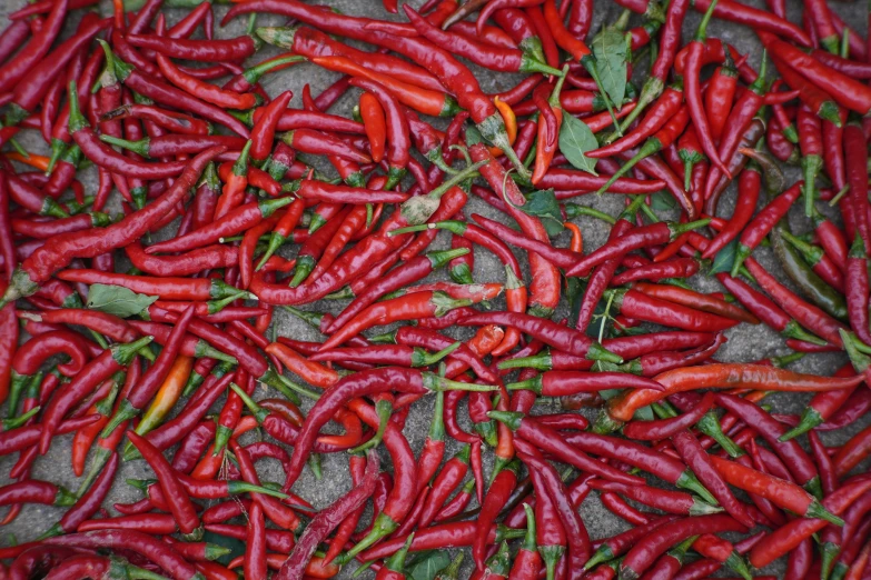  red peppers are spread on the ground