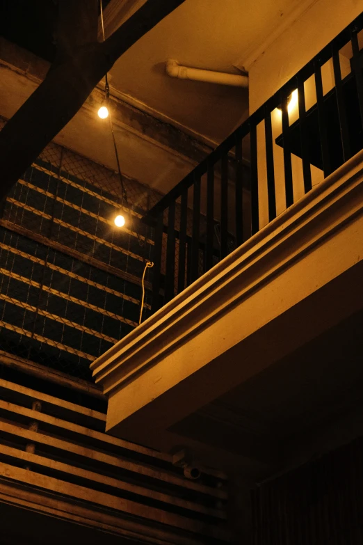 there are lights at the top of the stairs