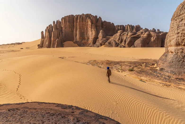 a person on a sandy trail through some desert