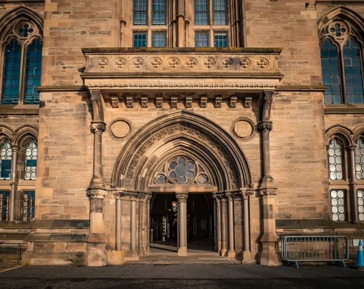 the main entrance to the building has a large doorway