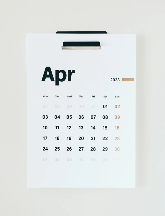 a paper calendar with the date of apr 29 on it