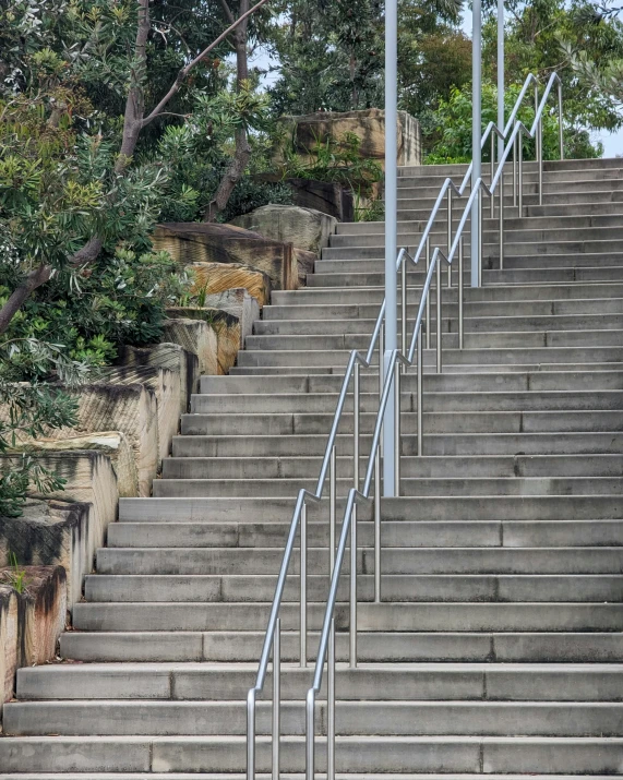 concrete steps leading up to an open area with trees