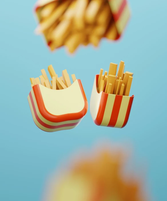 a hamburger, french fries, and burger box on a plate