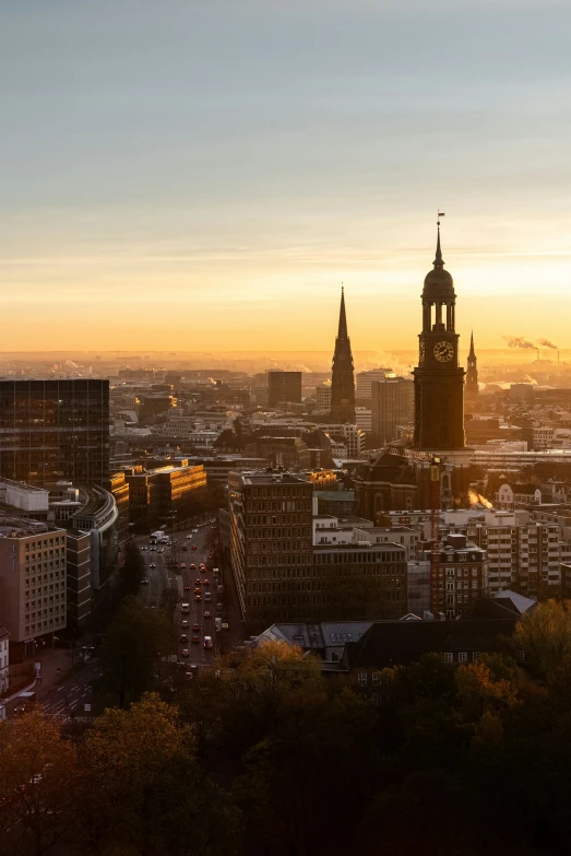 a picture from above of some buildings and a clock tower