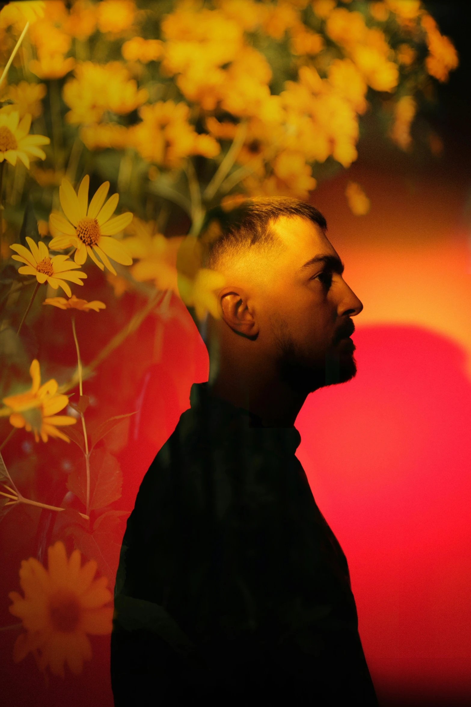 an image of a man with yellow flowers