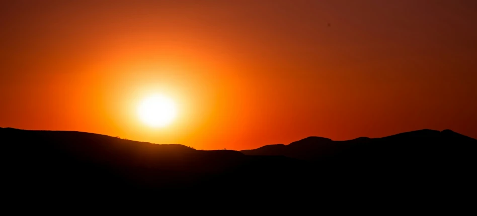 the sun setting over mountains, and a bird flying through the air