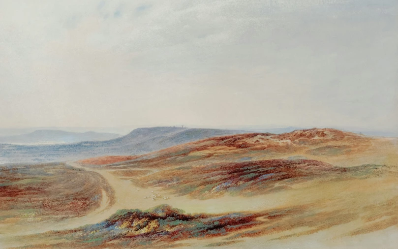 painting on paper titled mountains and a road