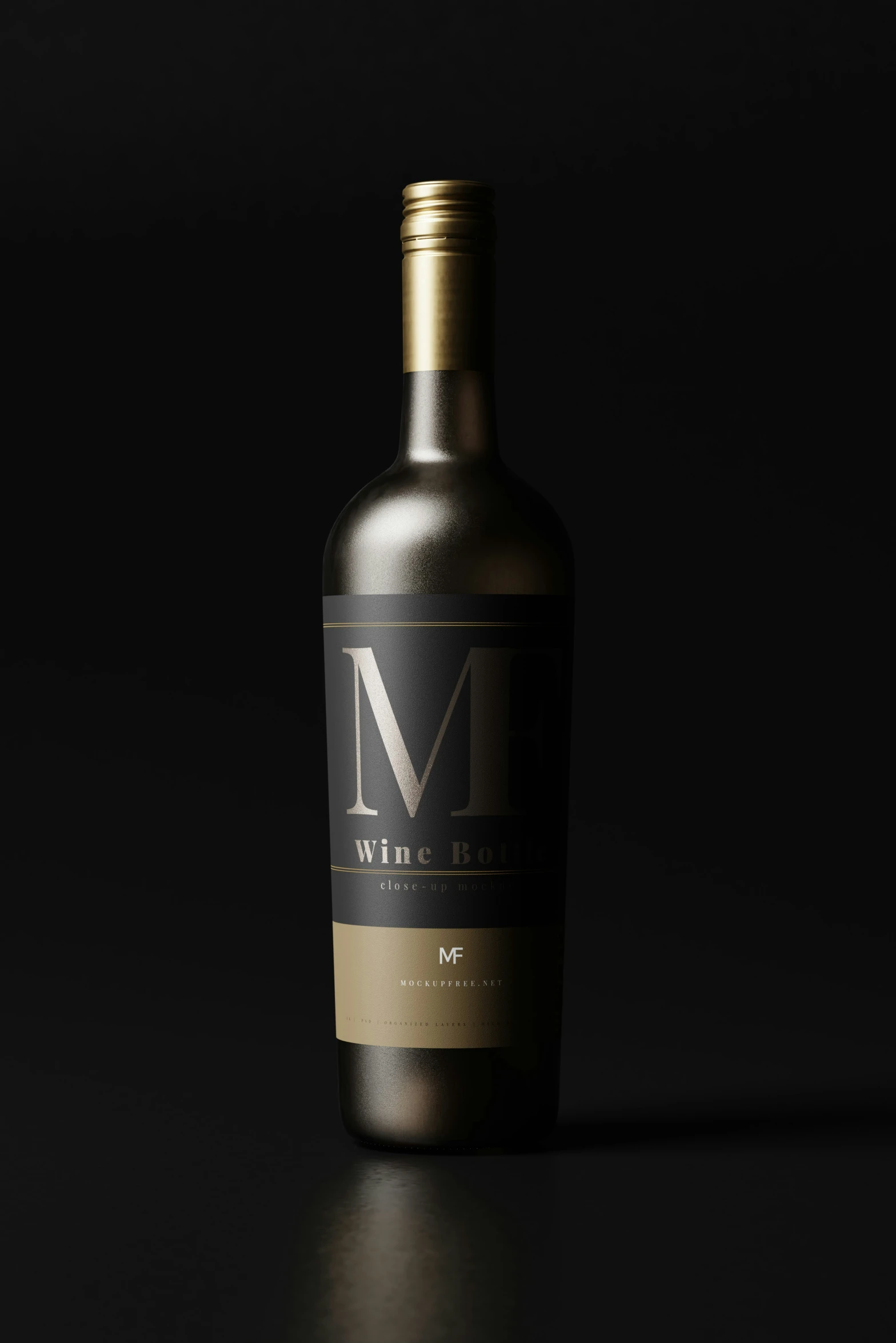 a bottle of wine with the letter m inside it