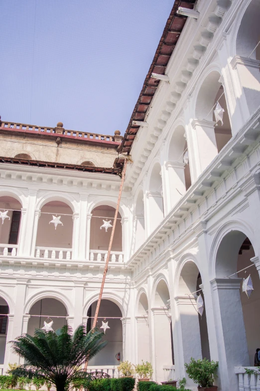 a beautiful palace with a palm tree next to the entrance