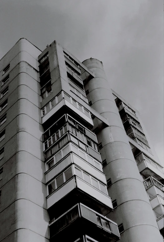 black and white pograph of a tall building