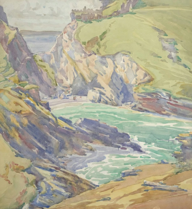 an image of painting of water and rocks