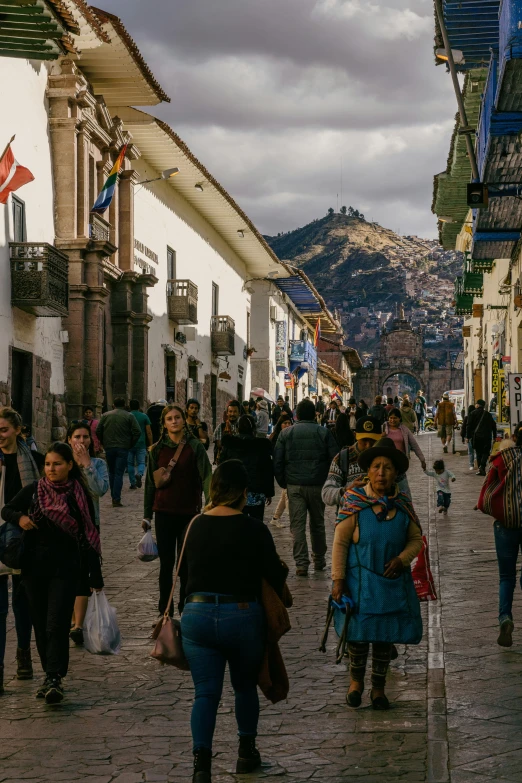 this is a crowded street in the mountains