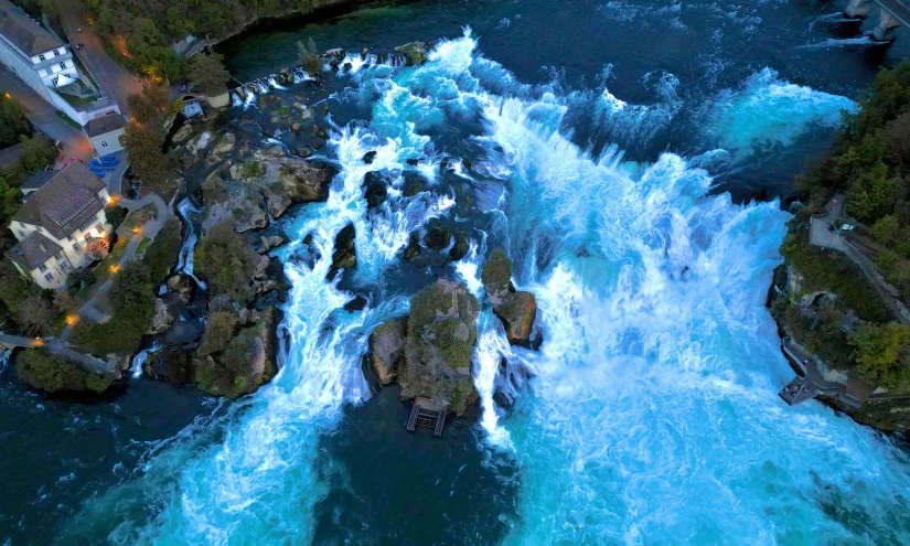 an aerial view of the rapids in a river