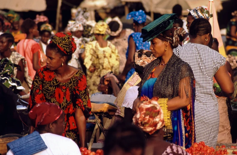 group of women walking through an african market