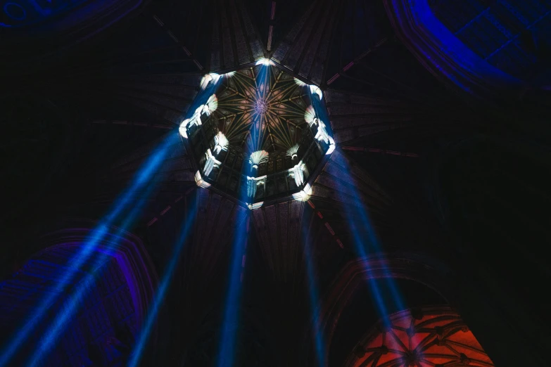 a big, illuminated object hanging in the air