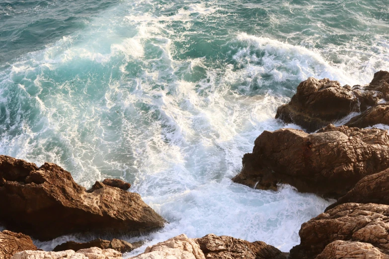 rough seas with rough rocks and water waves