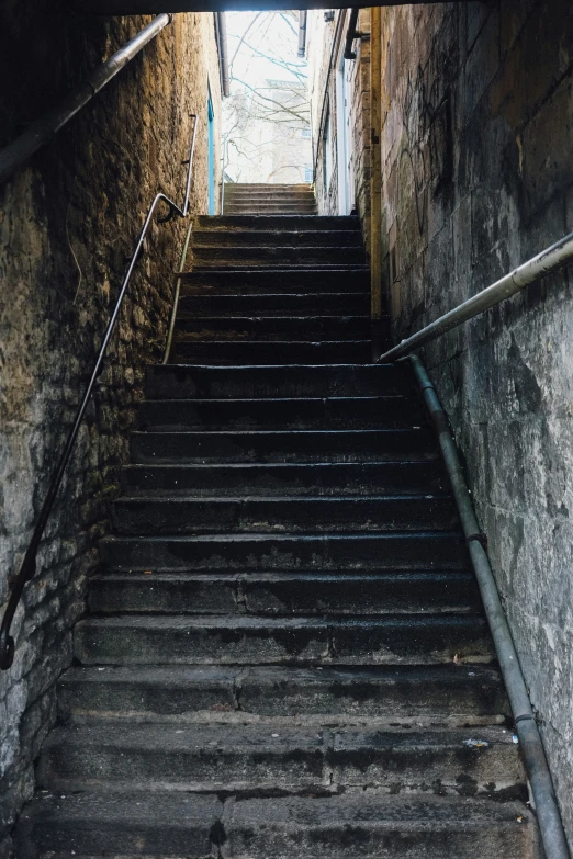 this is a narrow stair case on top of the hill