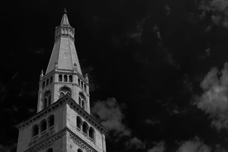 the large church tower has many windows