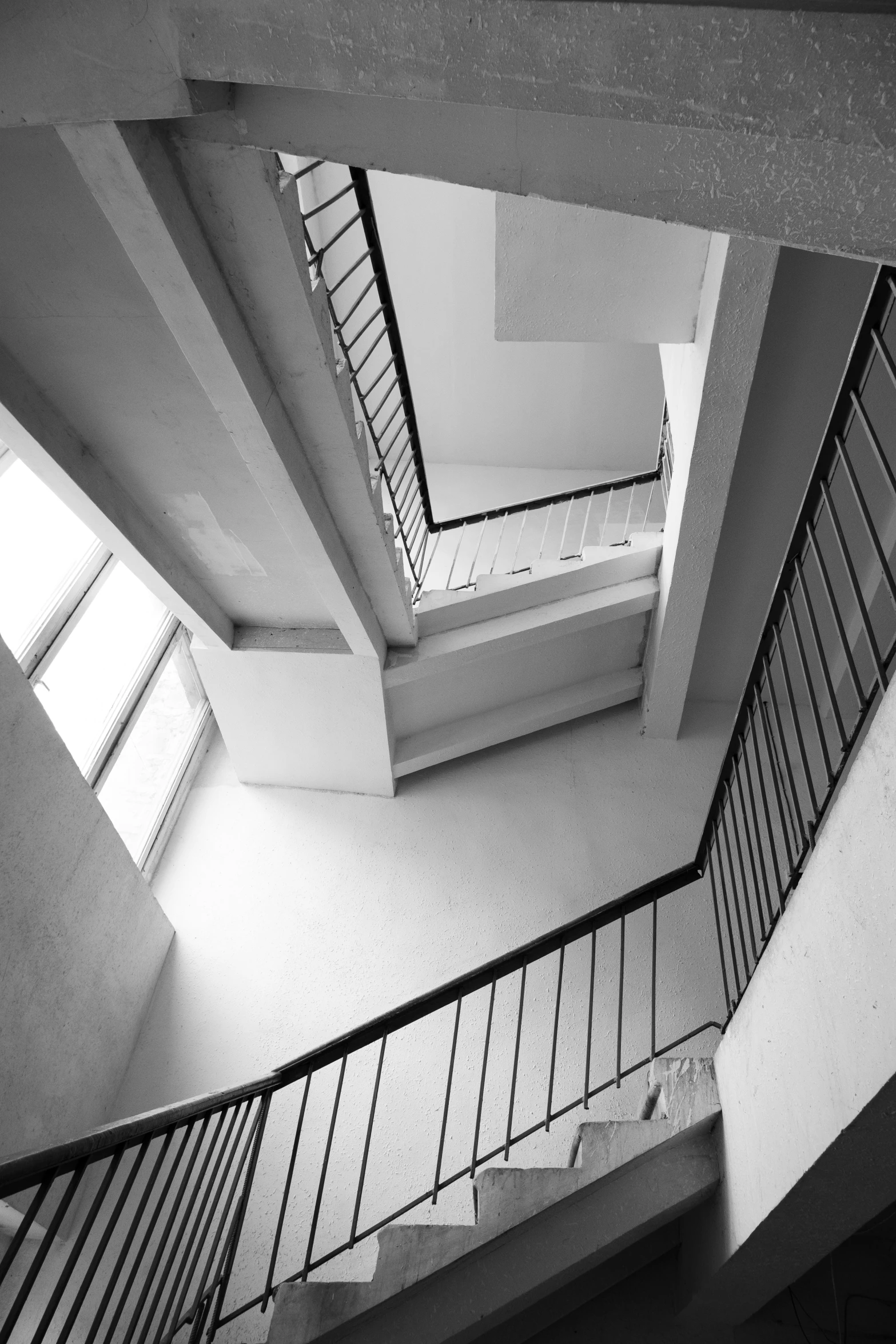 black and white image of a staircase