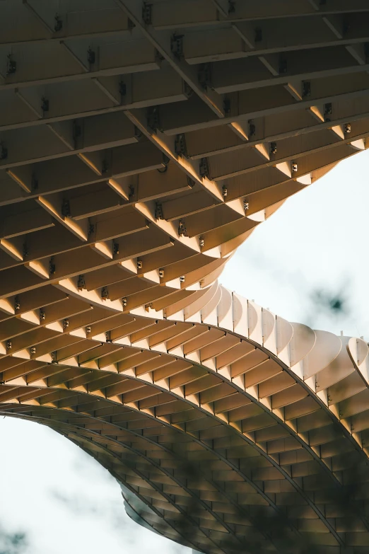 an upward view of a very large bridge