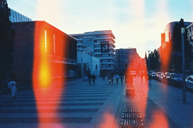 the reflection in the window reflects the buildings