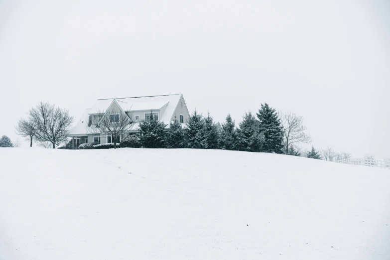 a big house that is on top of a snowy hill