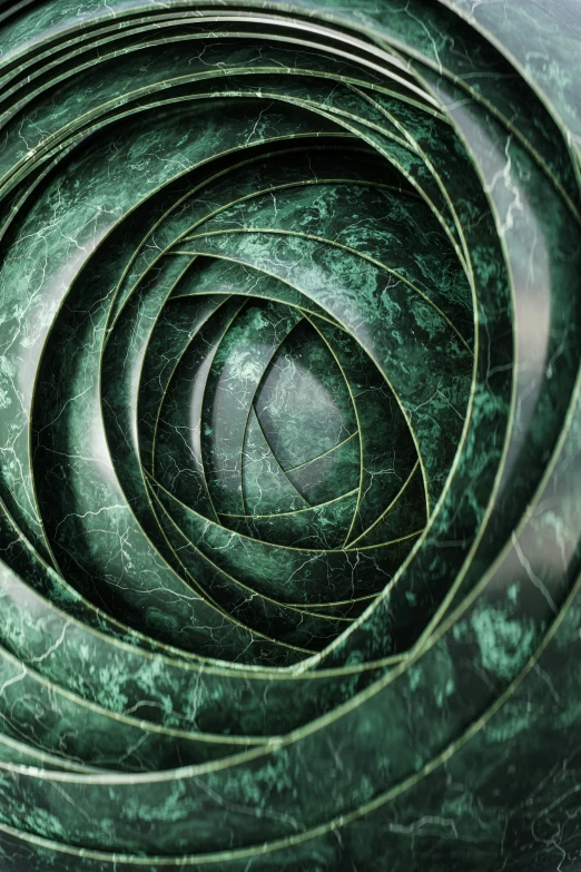 a spiral of green and black marble with lines