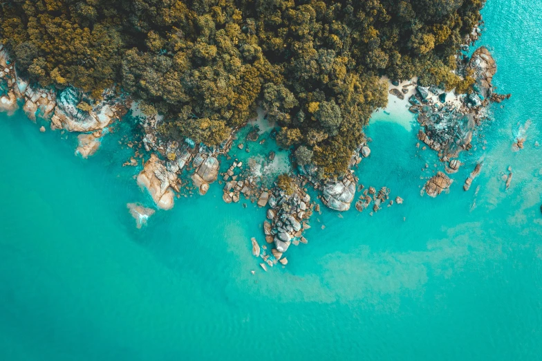 aerial view of beach with people in turquoise blue water