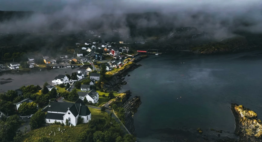 a village on an island surrounded by water