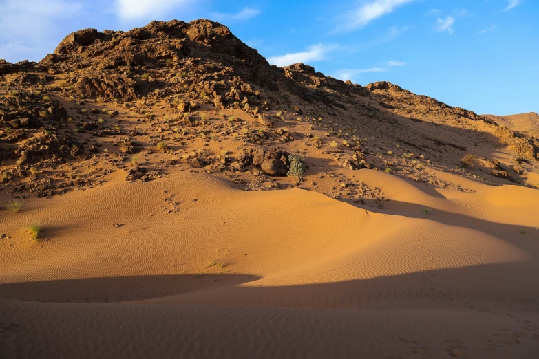 the desert landscape has sp, brown mounds on it