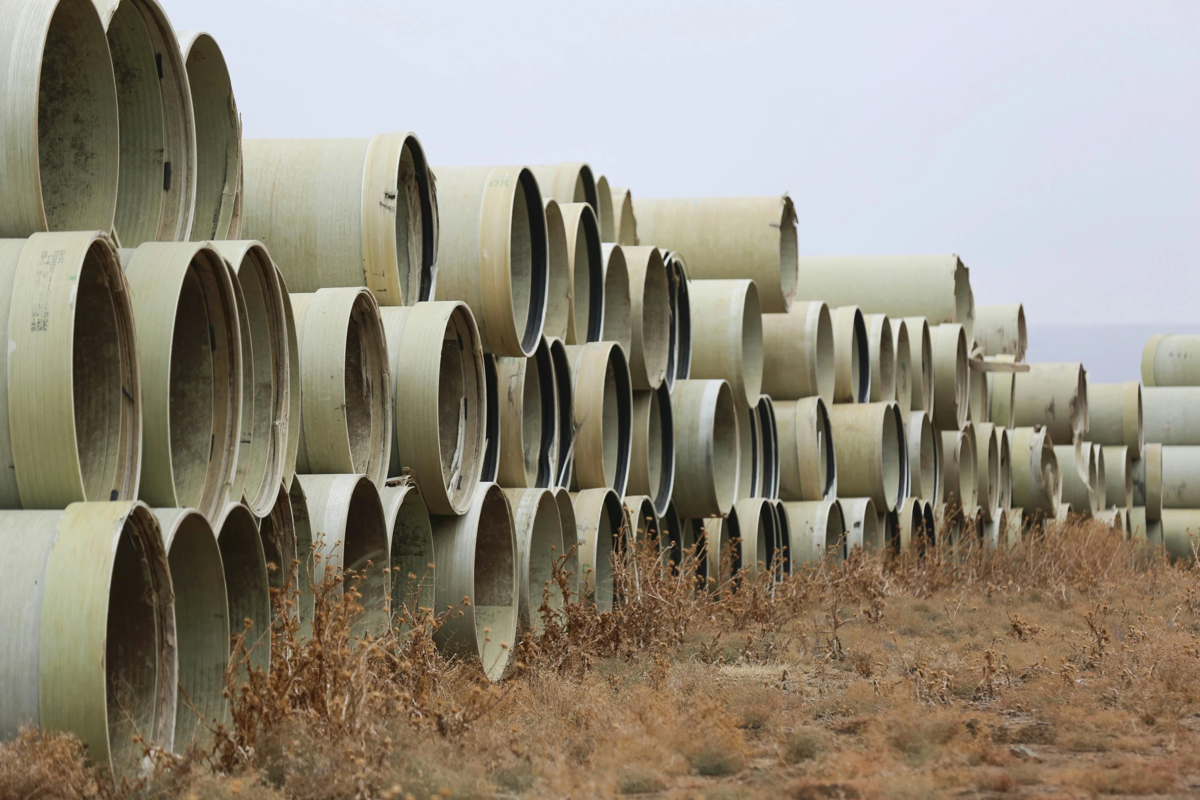 several different pipes are lined up close together