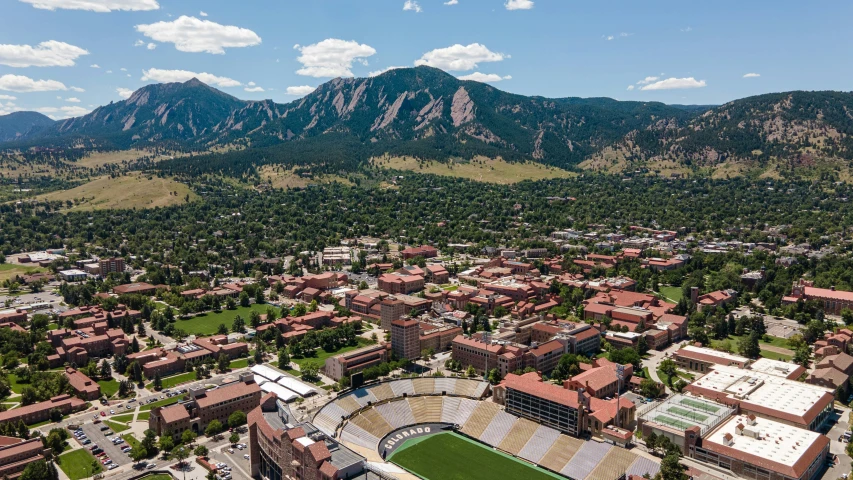 an aerial view of cam and mountains