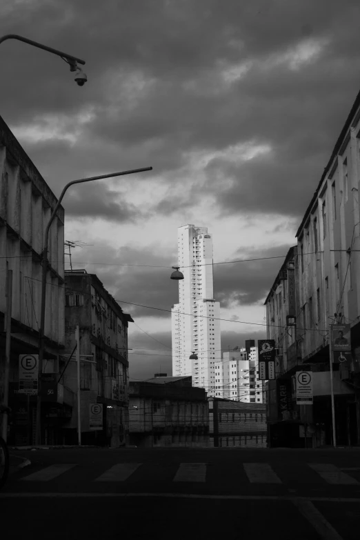 the view from the ground looking down at a large city